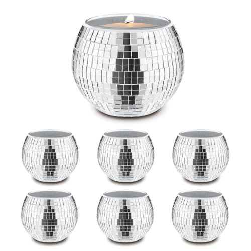 Quaocens 6 PCS Disco Ball Silver Votive Candle Holders,Glass Mirror Candle Holder Disco Ball Candle Holder Disco Ball Candle Vase Can Be Used for Wedding,Dining Table,Party Disco Ball Decoration | Amazon (US)