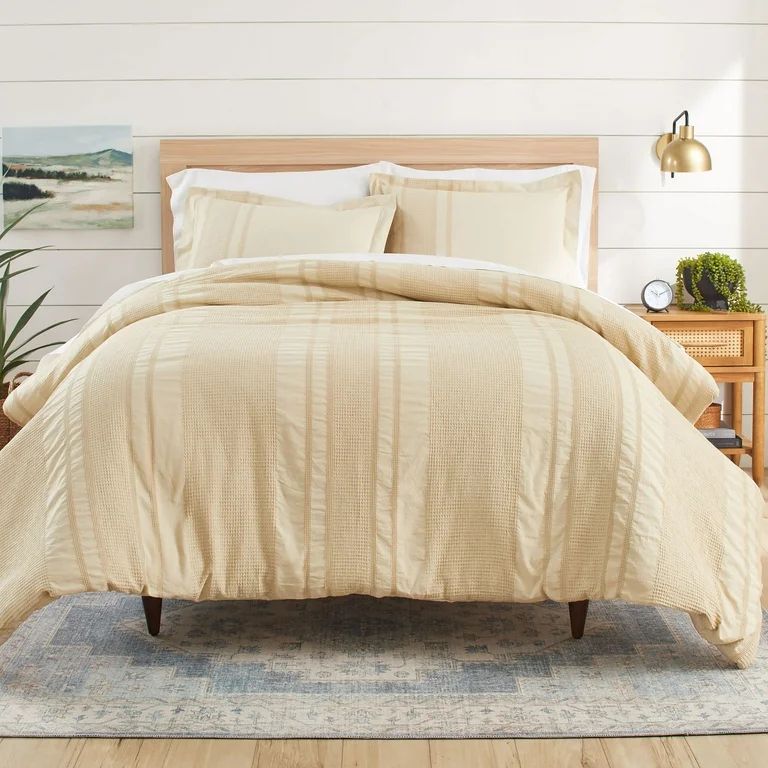 Better Homes & Gardens 3-Piece Cream Waffle Stripe Comforter Set, Full/Queen | Walmart (US)