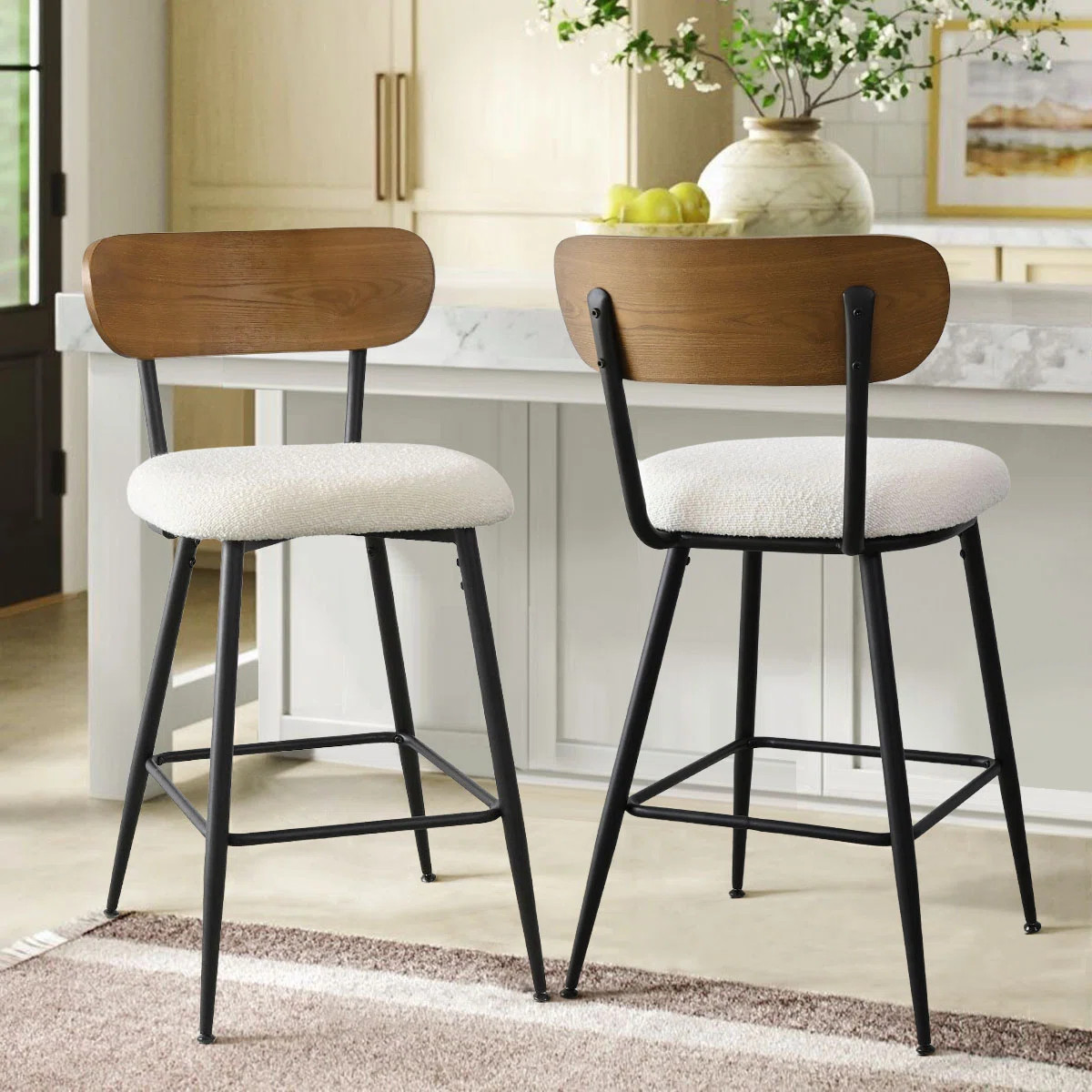 27" Boucle Counter Stool with Ash Back (Set of 2) | Wayfair North America
