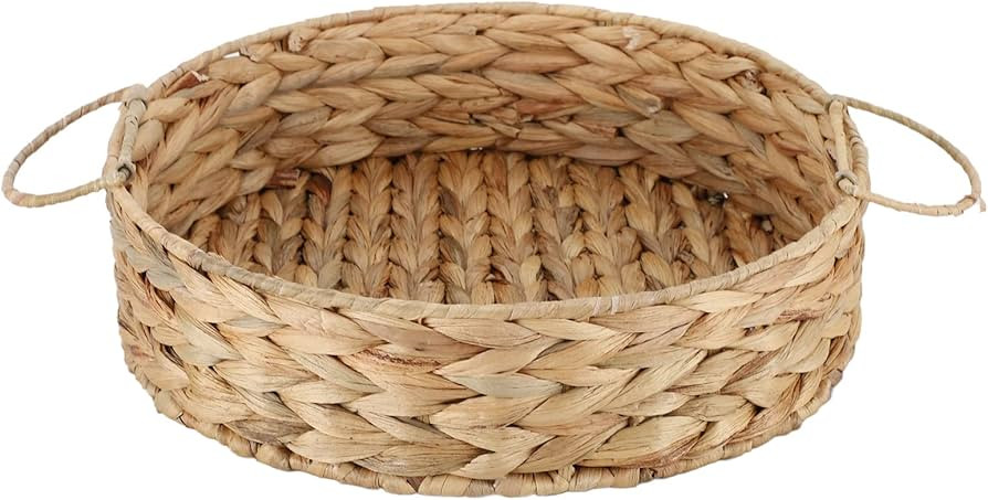 Natural Water Hyacinth Serving Round Tray with Handles,Fruit Tray Weaving by Grass,Rattan Serving... | Amazon (US)