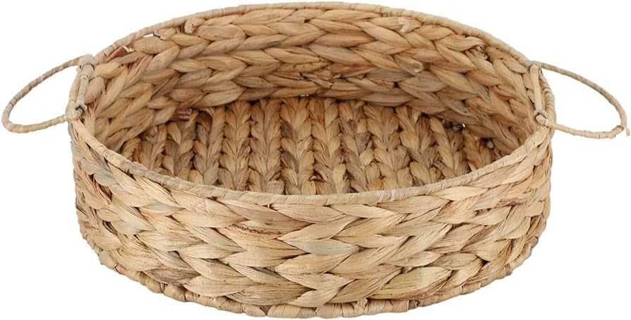 JLKIMZVO Natural Water Hyacinth Serving Round Tray with Handles,Fruit Tray Weaving by Grass,Ratta... | Amazon (US)