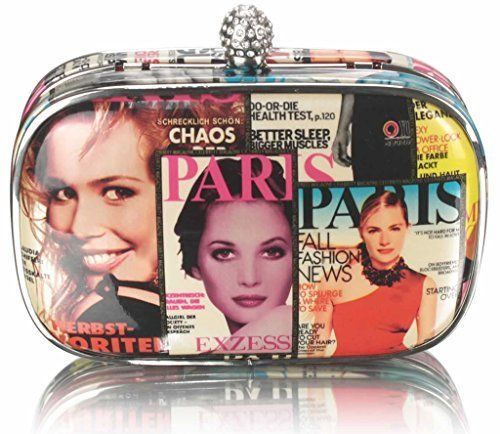 Womens Designer Multi Colour Print Magazine Evening Box Clutch Bags Purses | Amazon (US)