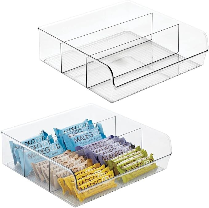 mDesign Plastic Divided Food Storage Bin Organizer with 3 Compartments for Kitchen Cabinet, Pantr... | Amazon (US)