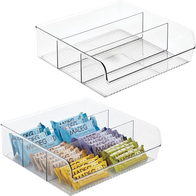 mDesign Plastic Divided Food Storage Bin Organizer with 3 Compartments for Kitchen Cabinet, Pantr... | Amazon (US)