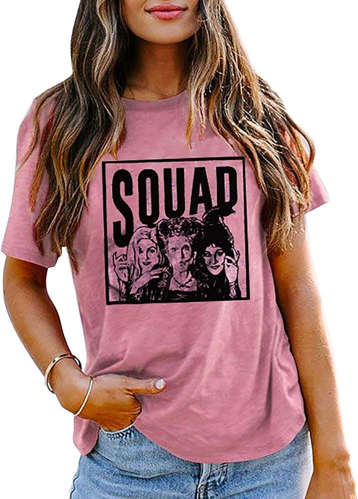 Sanderson Sister Squad Cute T Shirt Halloween Graphic Tees for Women Hocus Pocus Funny Shirts Fal... | Amazon (US)