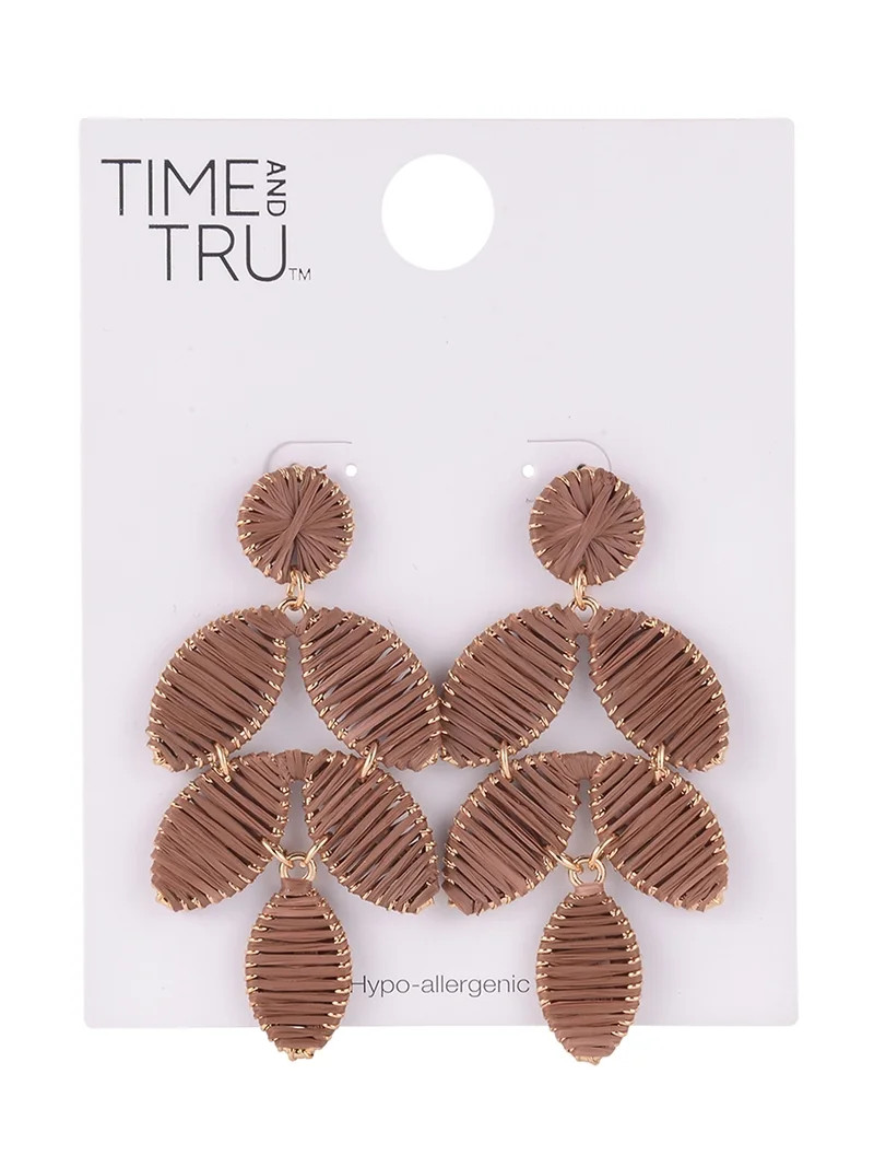 Time and Tru Goldtone Brown Raffia Leaf Drop Earring | Walmart (US)