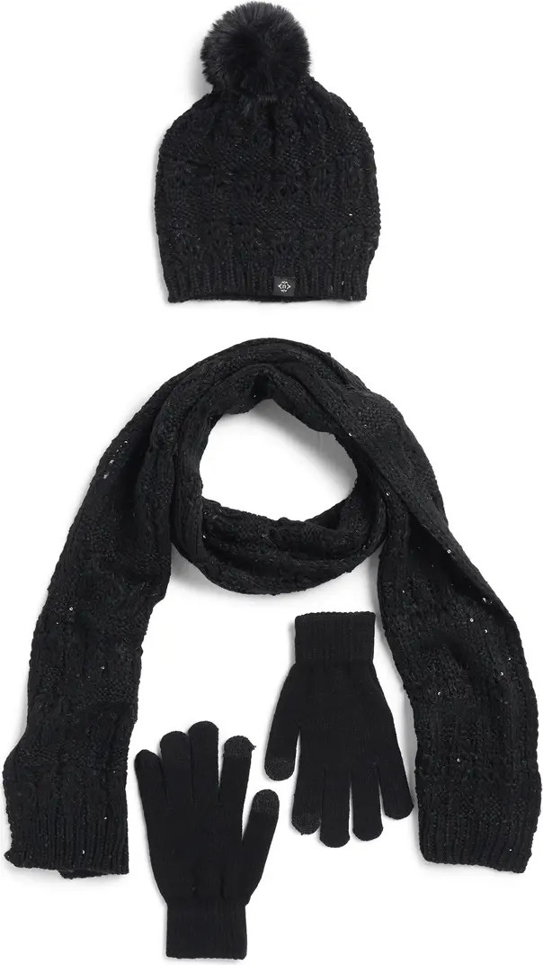 Nanette Lepore Three-Piece Knit Scarf, Hat & Gloves Set | Nordstromrack | Nordstrom Rack