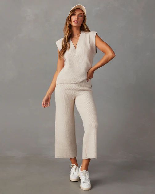 Always Cozy Ribbed Wide Leg Pants - Oatmeal | VICI Collection