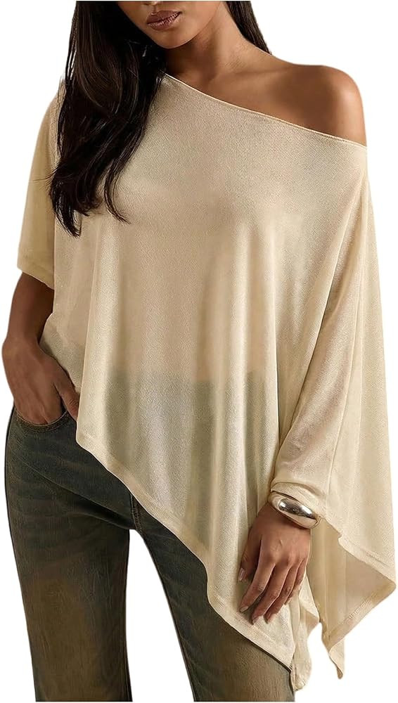 Verdusa Women's Asymmetrical Sheer Poncho Polka Dots Flowy Chiffon Shawl | Amazon (US)