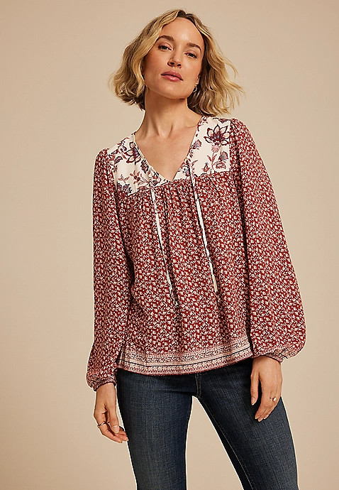 Mixed Floral Peasant Blouse | Maurices