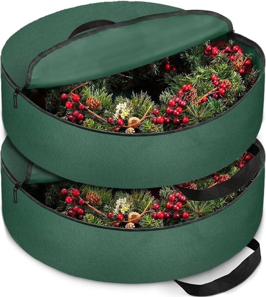 ZOBER 2 Pack Oxford Christmas Wreath Storage Container 24 Inch - Wreath Bag for Artificial Wreath... | Amazon (US)