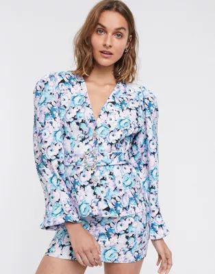 ASOS DESIGN floral print exaggerated sleeve suit blazer with jazzy button | ASOS US