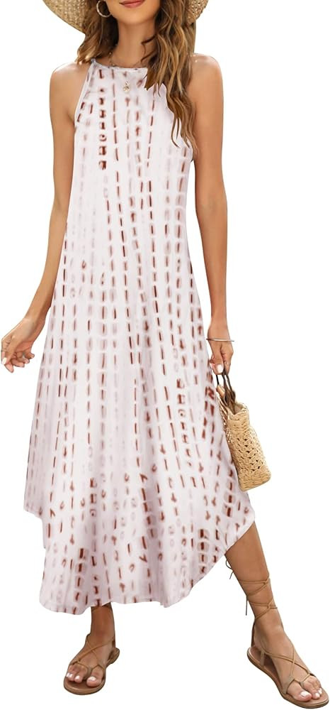 Halife Women's Summer Casual Sleeveless Beach Dress Long Halter Side Slit Maxi Sun Dresses | Amazon (US)