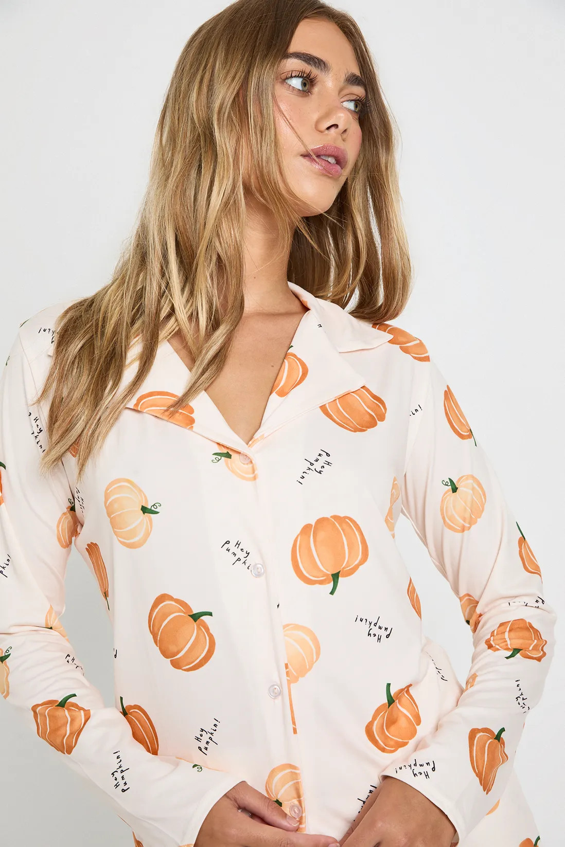 Halloween Pumpkin Print Long Sleeve Shirt & Trousers Pyjama Set | Boohoo.com (UK & IE)
