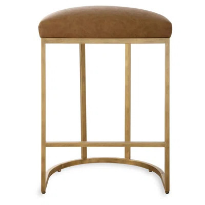 Gyn Counter Height Stool, Brown Faux Leather, D Seat, Gold Cantilever Base | Wayfair North America