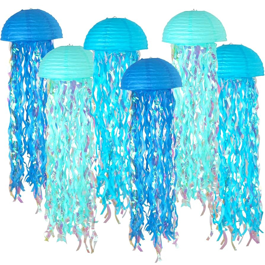 ADLKGG Blue Hanging Jelly Fish Paper Lanterns, Under The Sea Party Decorations, Gradient Colorful... | Amazon (US)