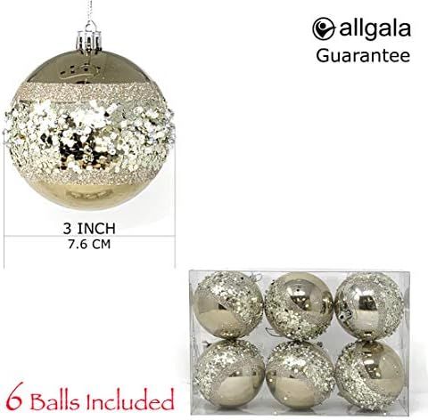 Allgala 6-PK 3 Inch Luxury Glitter Rich Decoration Christmas Tree Ornament Balls (Champagne Silver) | Amazon (US)