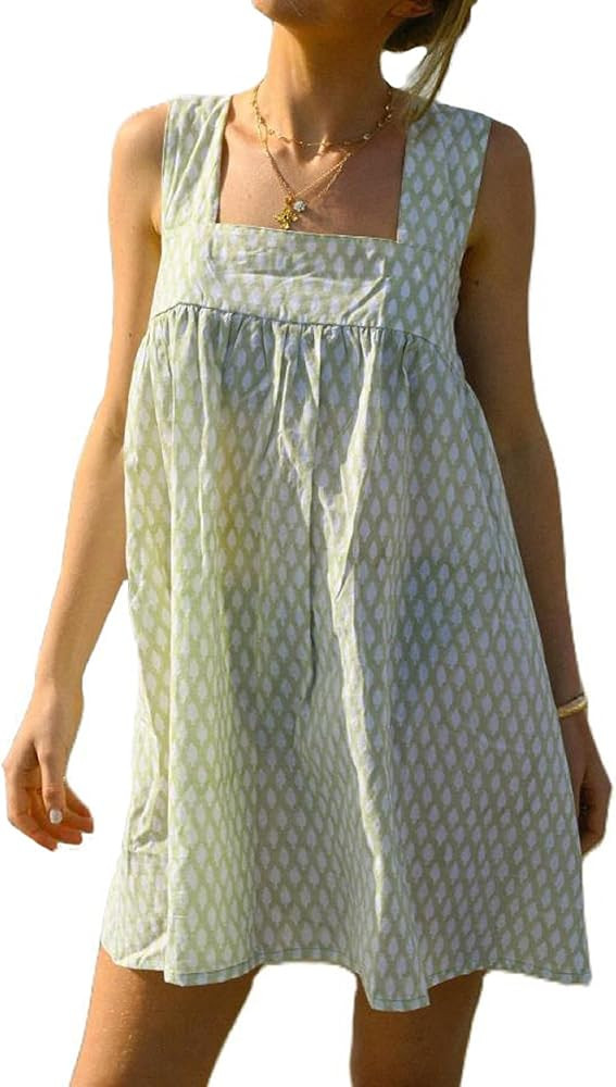 Women Floral Tie Shoulder Mini Dress Cute Square Neck Loose Fit Beach Short Dress Backless Boho V... | Amazon (US)