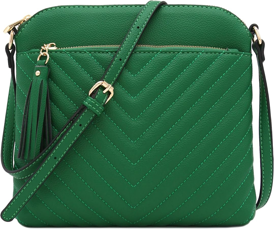 FashionPuzzle Chevron Quilted Medium Crossbody Bag with Tassel Accent | Amazon (US)