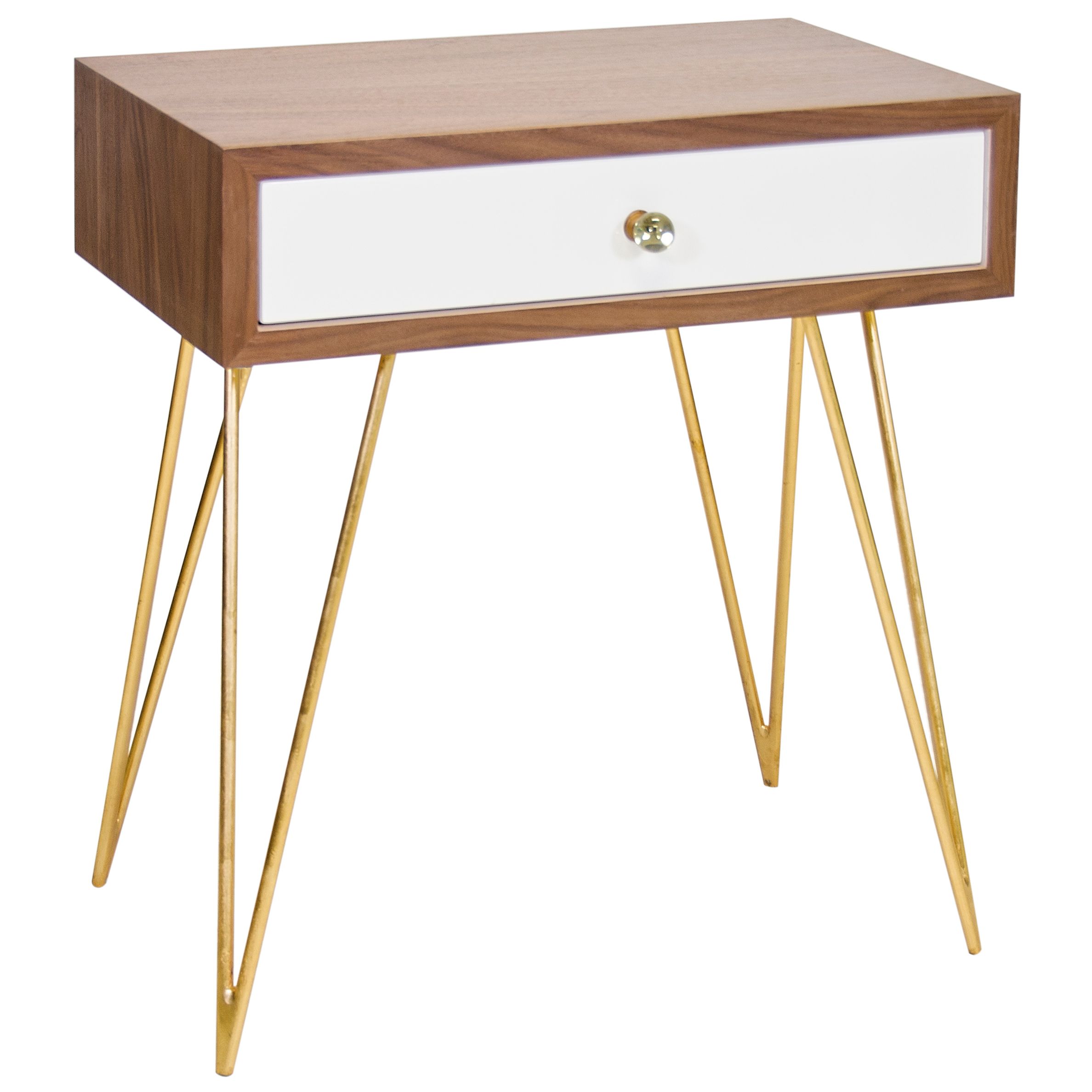 Biscayne Hollywood Regency Walnut White Nightstand Side Table | Kathy Kuo Home