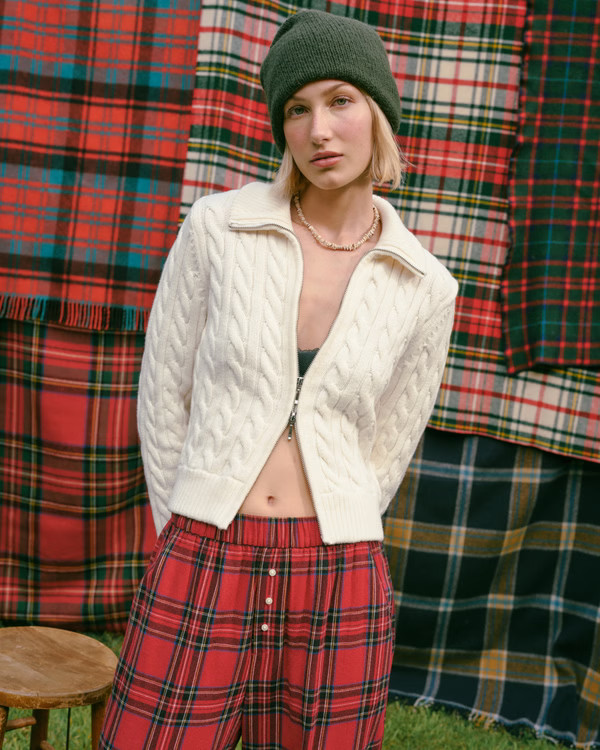 Women's Double Zipper Cable-Knit Cardigan | Women's | Abercrombie.com | Abercrombie & Fitch (US)