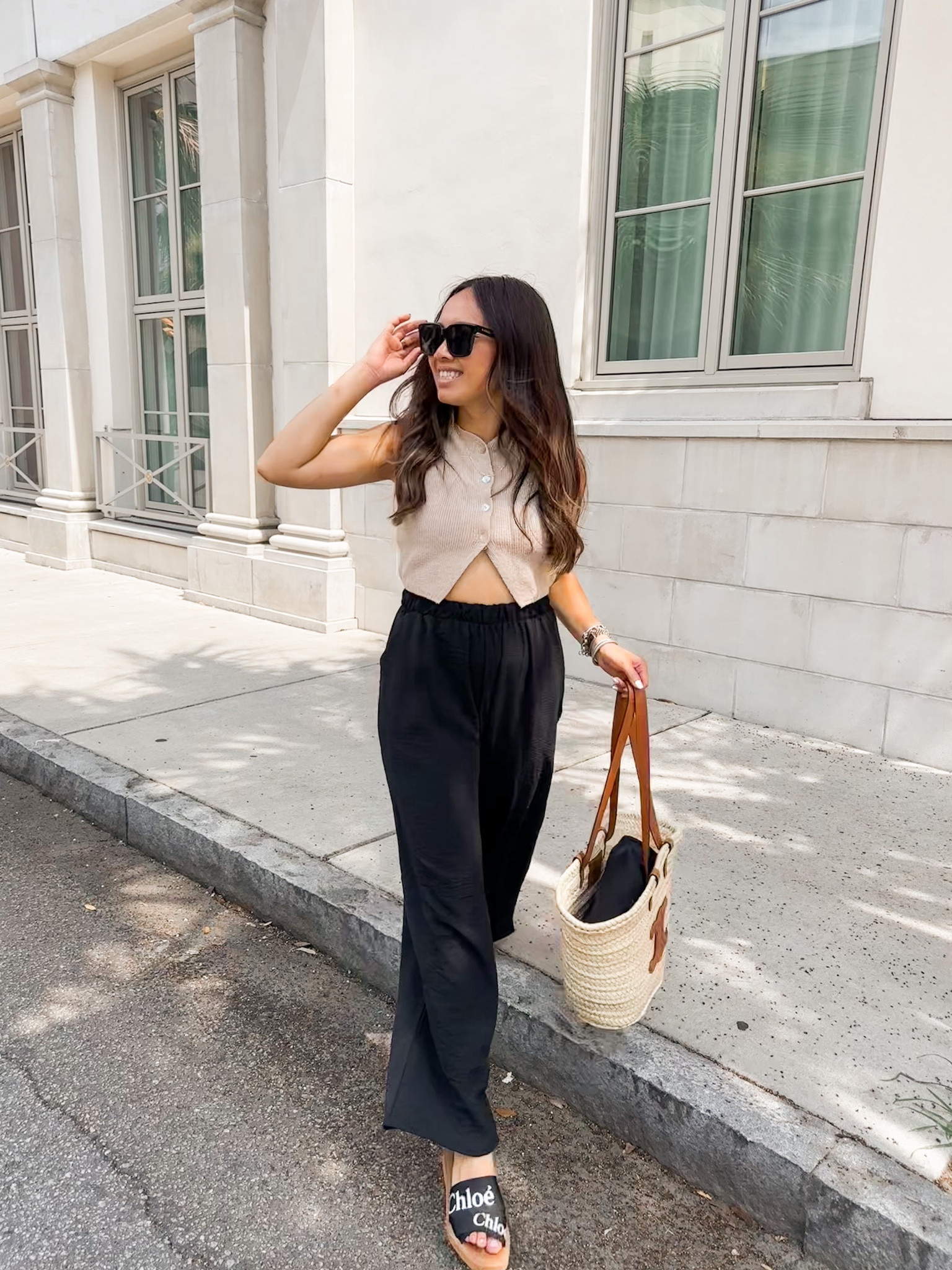 My travel outfit! Black wide leg pants and crop sweater from Zara: Round neck camisole. Front button closure.
Light beige | 6771/120

Bottoms are true to size and linked! 

#LTKstyletip #LTKtravel #LTKunder50