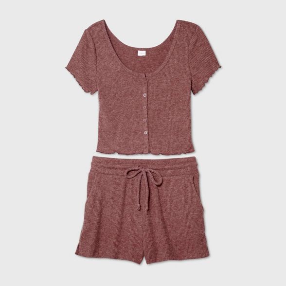 Women's Cozy Rib-Knit Short Sleeve Pajama Set - Colsie™ | Target