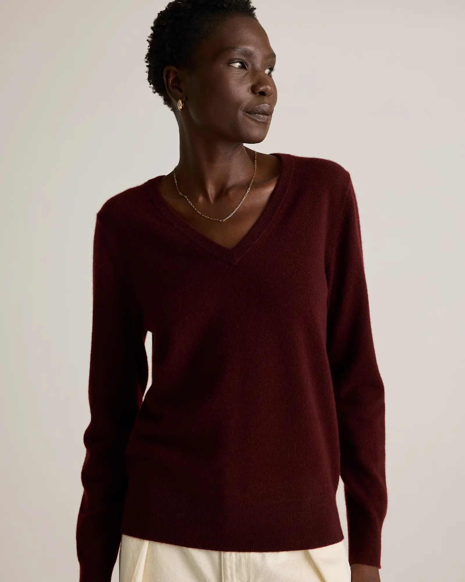 The Cashmere V-Neck Sweater | Quince in Rich Burgundy | Quince