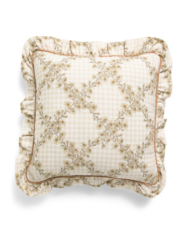 16x16 Daisy Gingham Plaid Ruffle Pillow | Polyester/Cotton | Marshalls