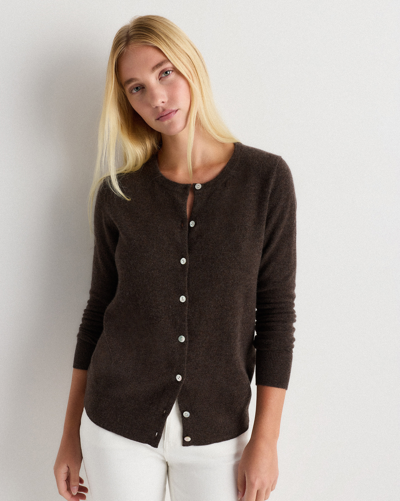 Quince | Women's Mongolian Cashmere Cardigan Sweater in Heather Truffle Brown, Size Medium | Quince
