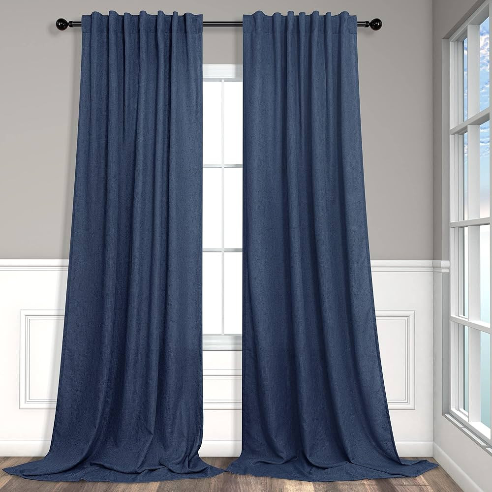 Navy Curtains 96 Inches Long for Kids Room 2 Panel Back Tab Pocket Drape Soft Cotton Textured Lig... | Amazon (US)