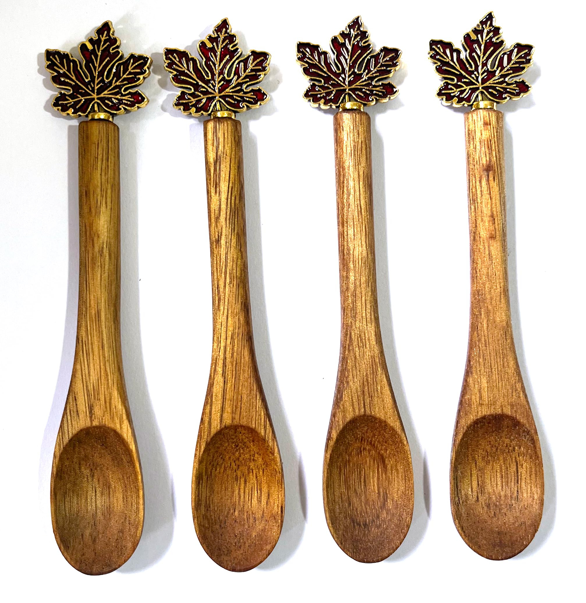 4PCS Small Wooden Spoons for Eating, Collection Fall Spoons, Fall Coffee Spoons,Wooden Teaspoon,Small Wooden Spoons for Honey Coffee Stirring Tea Yogurt Jars, 5.1 Inches Length (Maple Leaf) | Amazon (US)