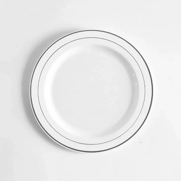 10-Pack White Plastic Plates With Silver Rim Disposable Plastic Party Plates Dinner Plates Holida... | Walmart (US)