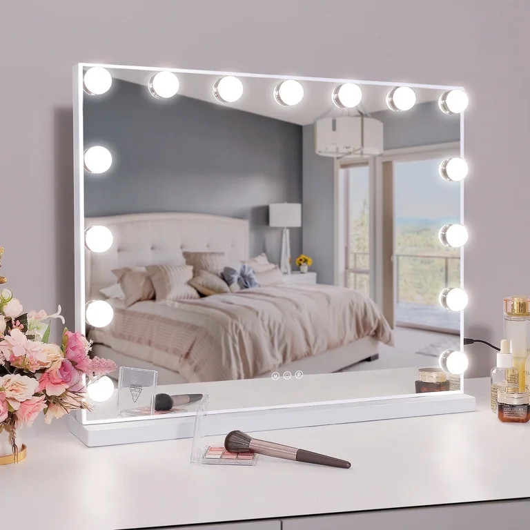 Fenchilin 23''x18'' Vanity Mirror with Lights Tabletop Wall Mount Tabletop Metal White | Walmart (US)