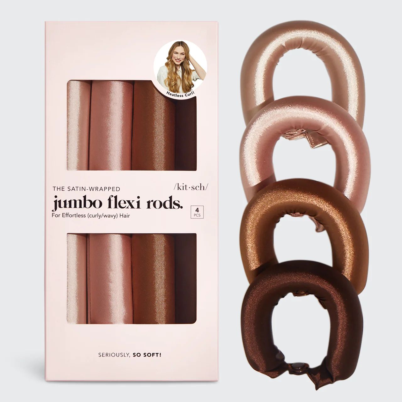 Satin Jumbo Flexi Rods 4pc - Rosewood | Heatless Curls & Waves | KITSCH | Kitsch