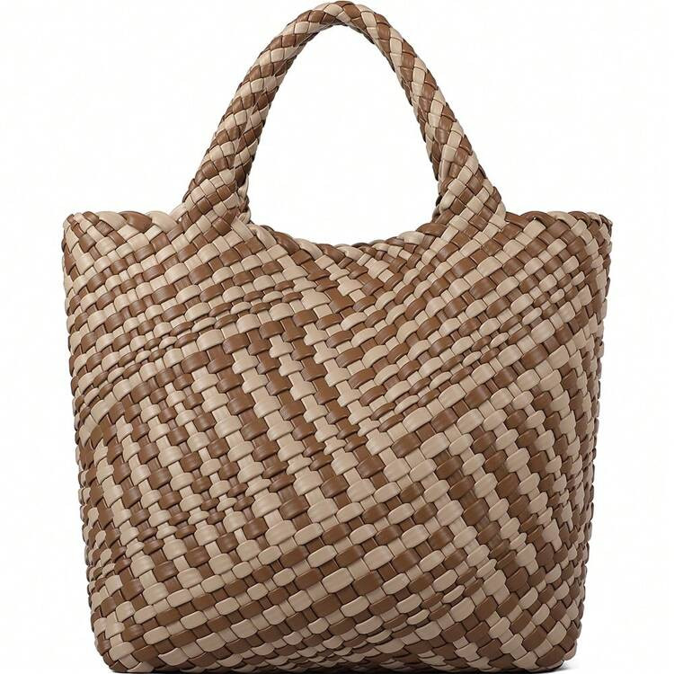Queenoris Woven Bag For Women, Vegan Leather Tote Bag Large Summer Beach Travel Handbag And Purse Retro Handmade Shoulder Bag | SHEIN