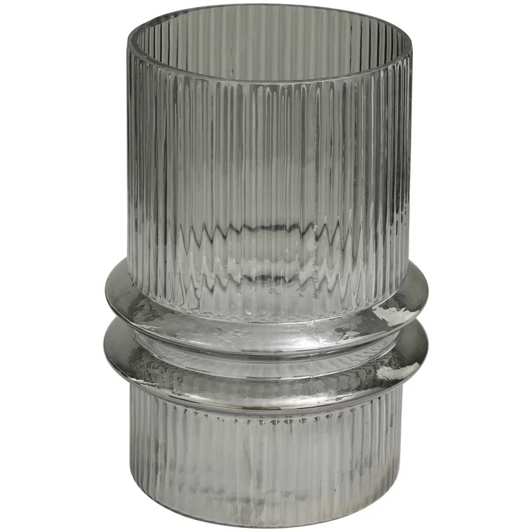 The Novogratz Gray Glass Wide Ribbed Candle Holder with Fluted Center | Walmart (US)