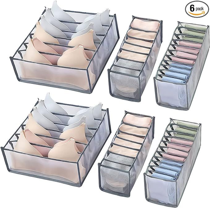 GWSNIO 6 Pcs Underwear Drawer Organizer, Foldable Underwear Storage Divider Boxes 6/7/11 Cell Clo... | Amazon (US)