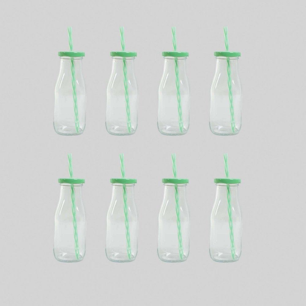 8pk Glass Milk Bottles with Straws - Bullseye's Playground | Target