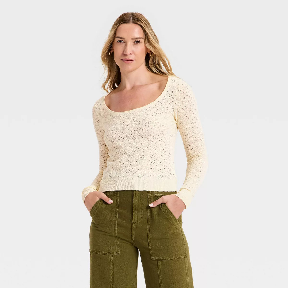 Women's Scoop Neck Pullover Sweater - Universal Thread™ Cream L | Target