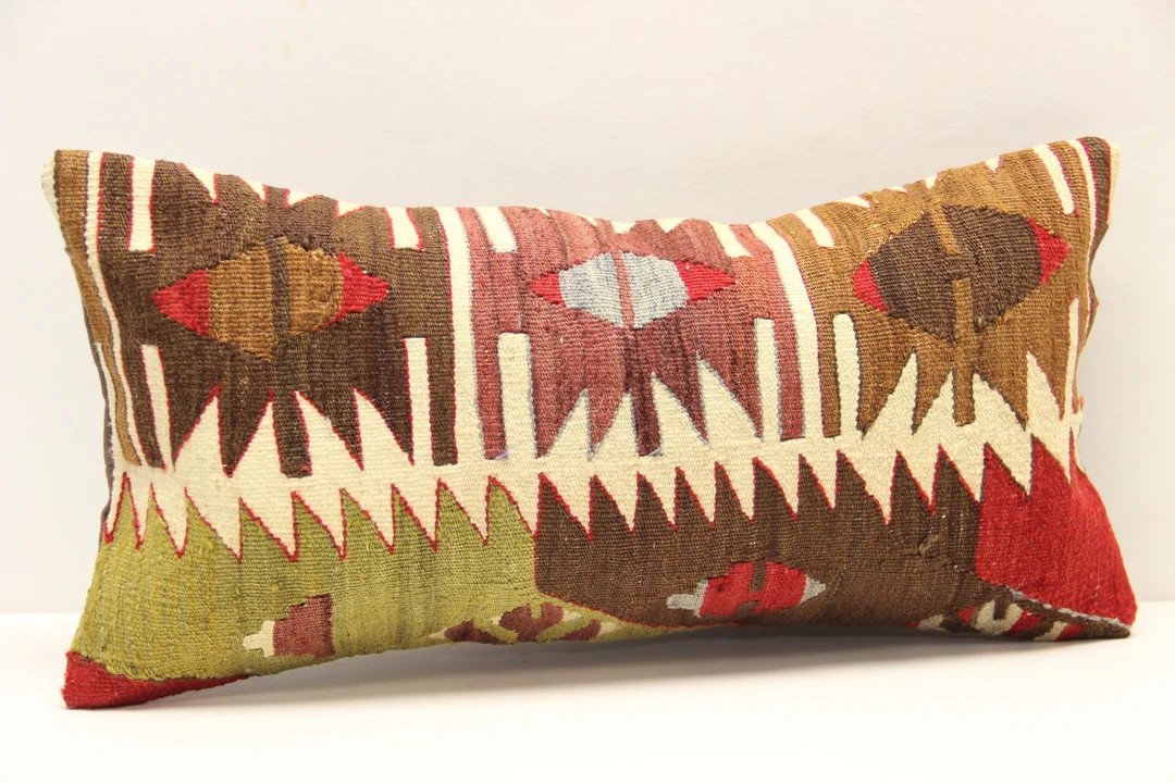 Handmade Kilim Lumbar Pillow Cover 10x20, Turkish Boho Cushion - Etsy | Etsy (US)