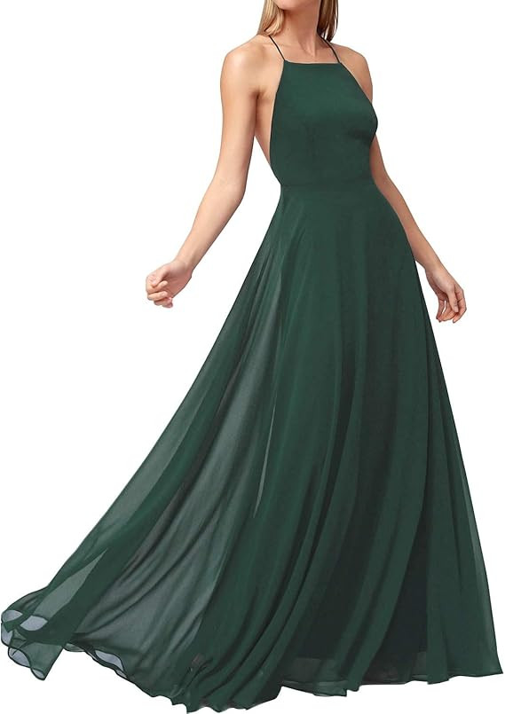 FANCYINN Women’s Chiffon Backless Maxi Dress Spaghetti Straps Bridesmaid Dress | Amazon (US)