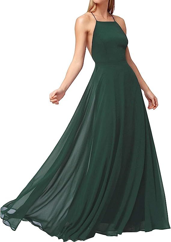 FANCYINN Women’s Chiffon Backless Maxi Dress Spaghetti Straps Bridesmaid Dress | Amazon (US)