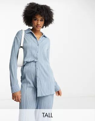 4th & Reckless Tall plisse shirt in blue - part of a set | ASOS (Global)