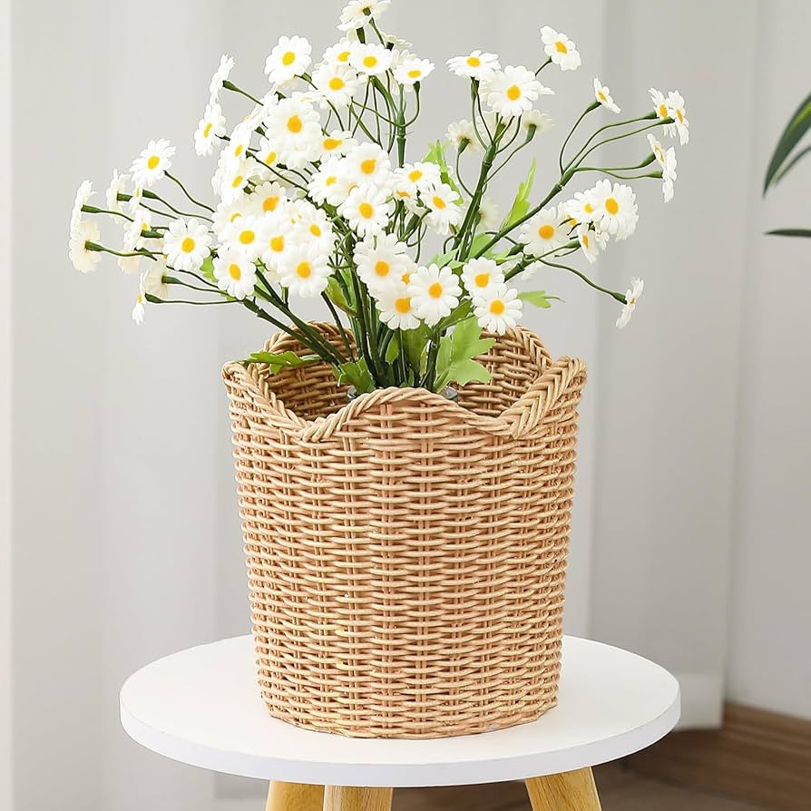 Weysat Scalloped Edge Basket Weave Pattern Planter Resin Plant Pot Holder Storage for Indoor Outd... | Amazon (US)