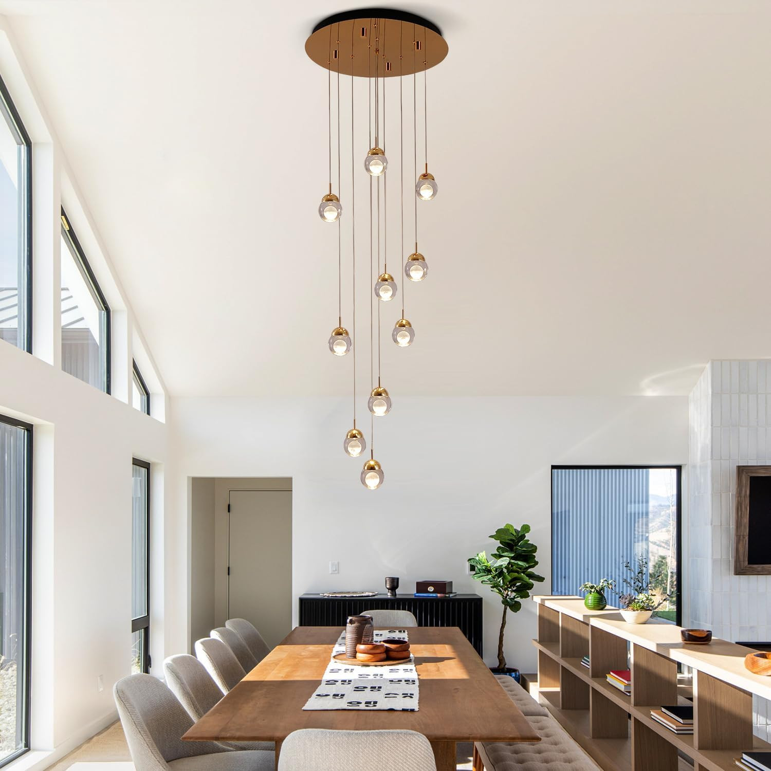 Dimmable LED Chandelier, Crystal Modern Staircase Chandelier, 10 Lights Spiral Pendant Light Fixt... | Amazon (US)