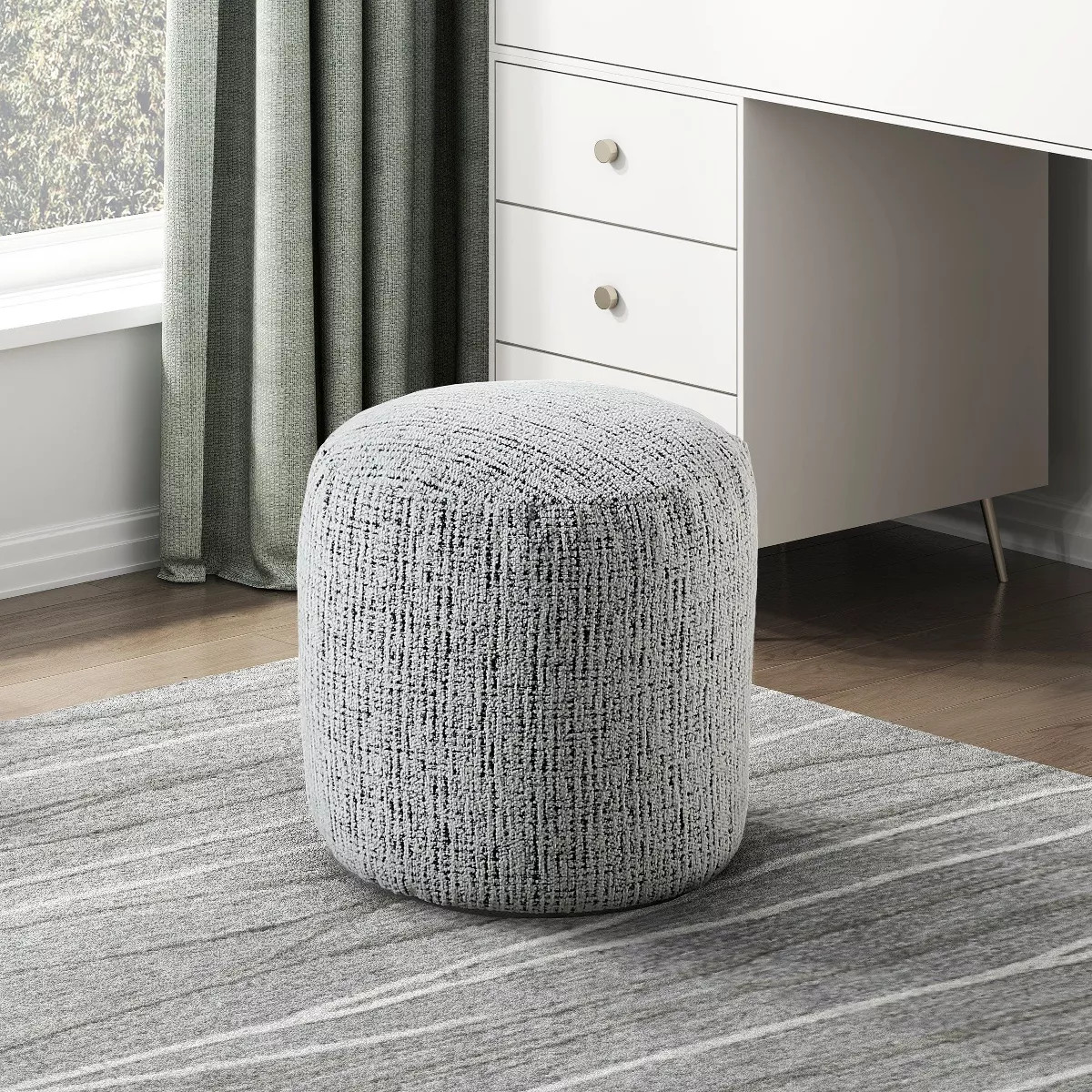 Kumasinova 17"H Cylindrical Pouf Chenille Upholstery Ottoman for Living Room,Footrest Stool Non-S... | Target