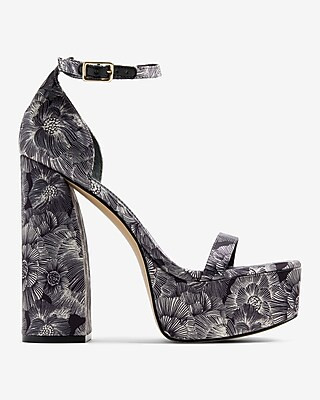 Black & White Floral Platform Heeled Sandals | Express