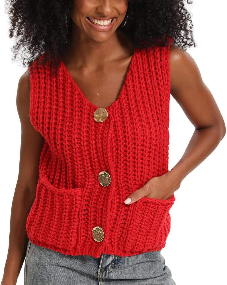 KEOMUD Women Sleeveless Crop Knit Cardigan Vest Casual Cropped Button Down Open Front Sweater Ves... | Amazon (US)