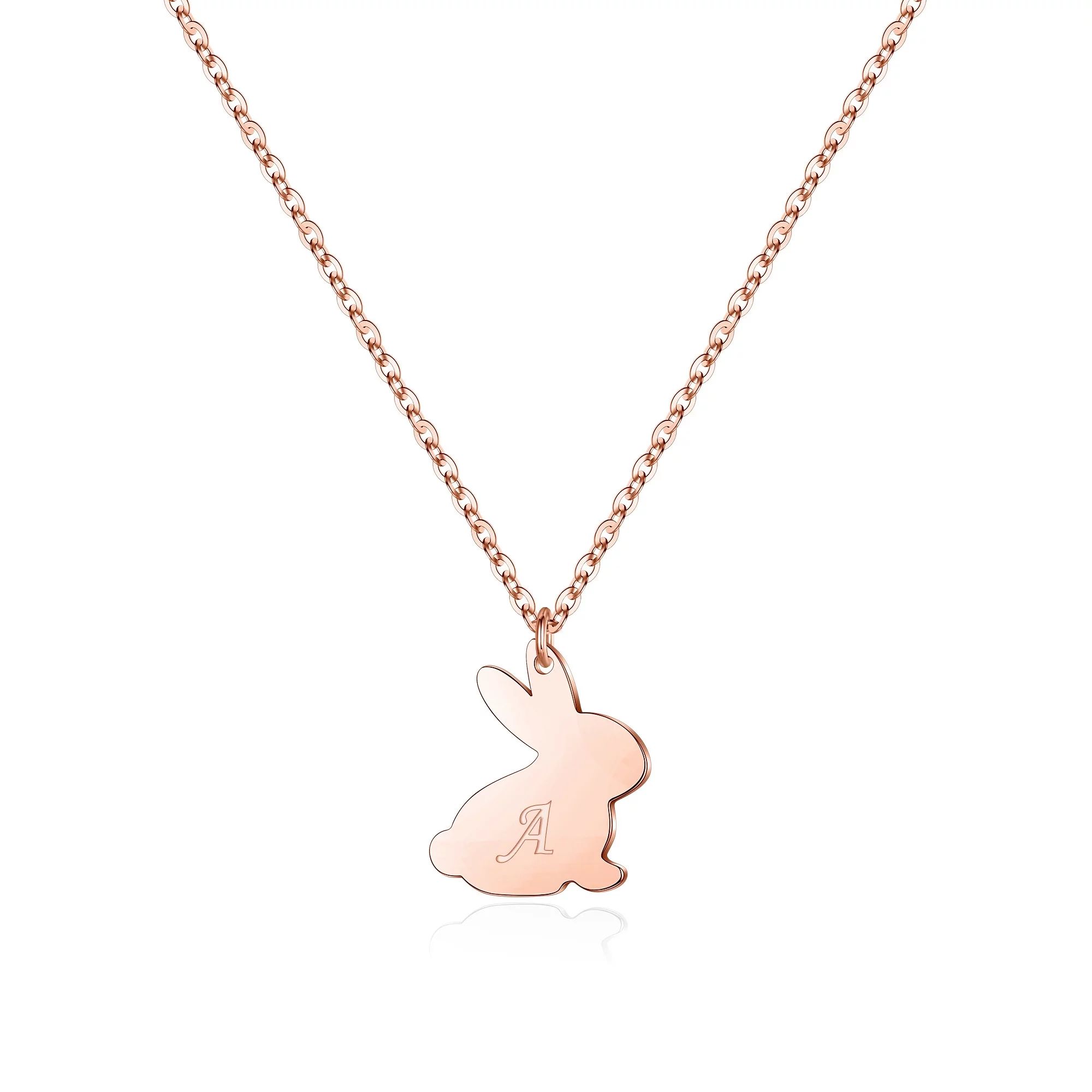 TINGN Easter Bunny Gifts for Kids 14K Rose Gold Plated Dainty Heart Initial Necklace Cute Bunny N... | Walmart (US)